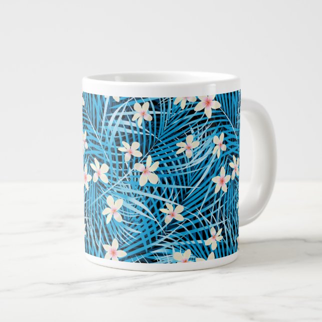Taza De Café Grande Modelo del azul de las hojas de palma