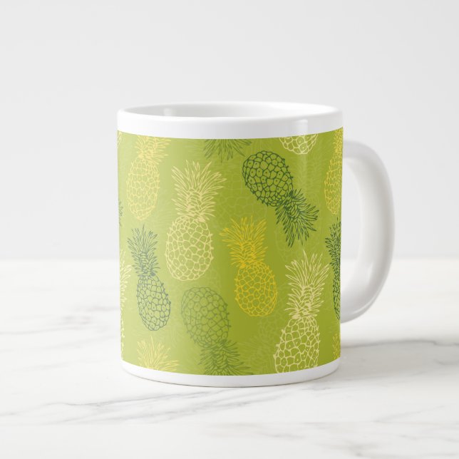 Taza De Café Grande Modelo del esquema de la piña en verde (Derecha)