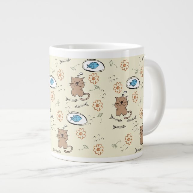 Taza De Café Grande modelo del gato y de los pescados (Derecha)