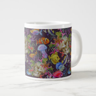 Taza De Café Grande Modelo del Grunge de la vida marina