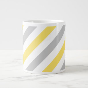 Taza De Café Grande Modelo diagonal gris y amarillo de las rayas