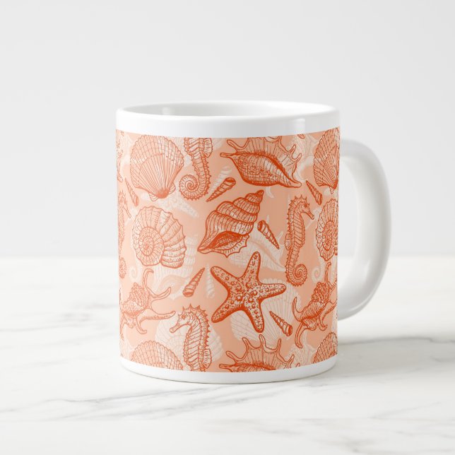 Taza De Café Grande Modelo dibujado mano del mar (Derecha)