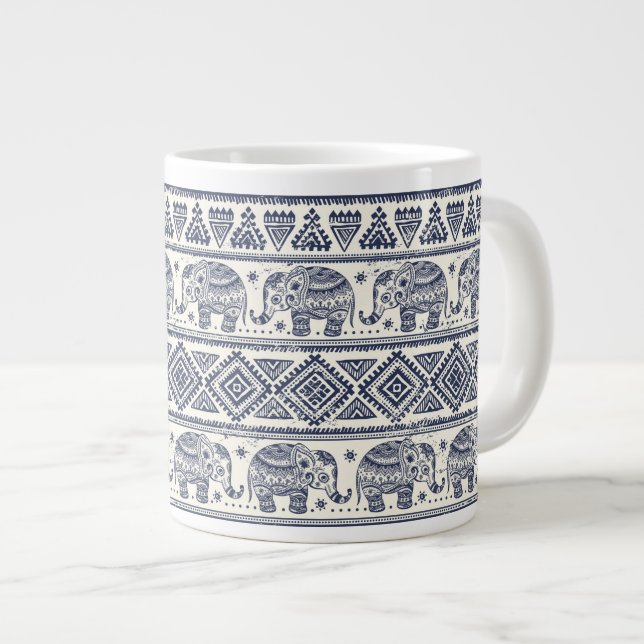Taza De Café Grande Modelo étnico azul del elefante (Derecha)