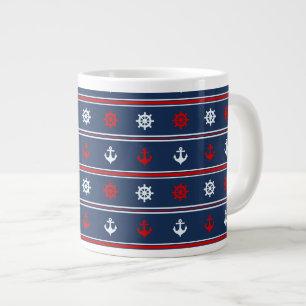 Taza De Café Grande Modelo náutico blanco y azul rojo