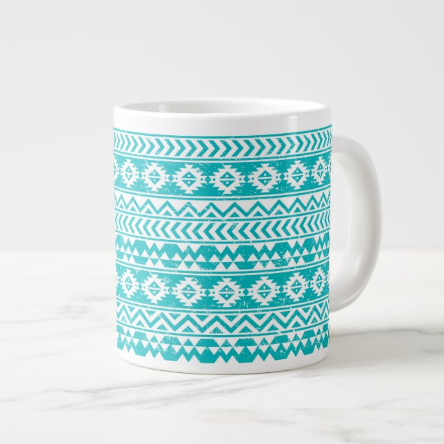 Taza De Café Grande Modelo tribal azteca del Grunge verde azulado (Derecha)