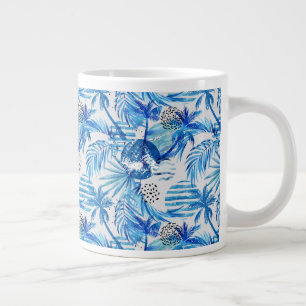 Taza De Café Grande Modelo tropical azul brillante de la acuarela