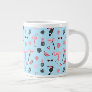 Taza De Café Grande Modelo tropical del verano rosado y azul