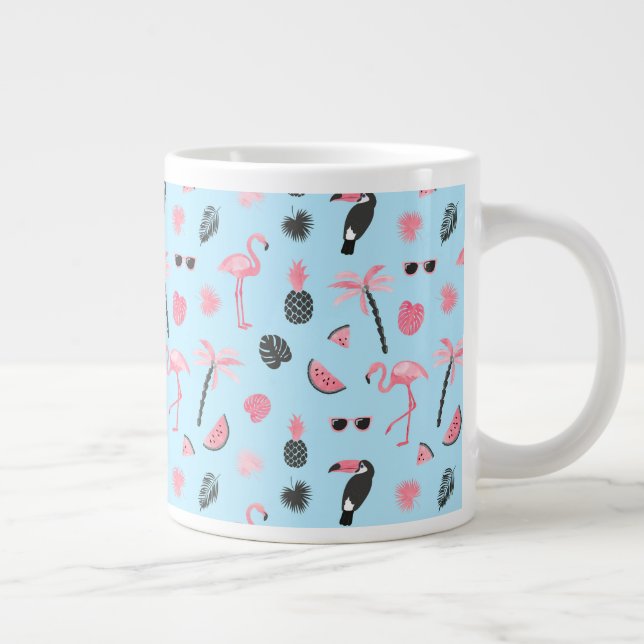 Taza De Café Grande Modelo tropical del verano rosado y azul (Derecha)