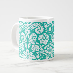 Taza De Café Grande Modelo verde azulado del damasco de la turquesa de
