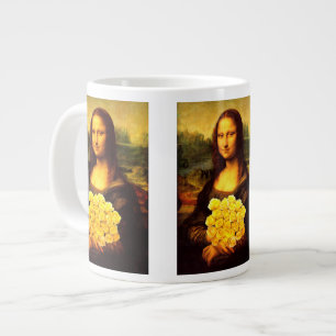 Taza De Café Grande Mona Lisa Con Bouquet De Rosas Amarillas