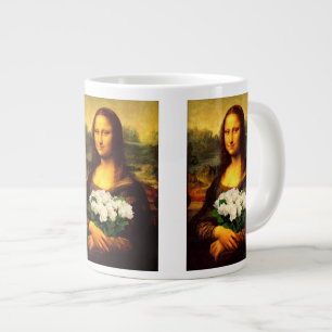 Taza De Café Grande Mona Lisa Con Bouquet De Rosas Blancas