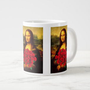 Taza De Café Grande Mona Lisa Con Bouquet De Rosas Rojas