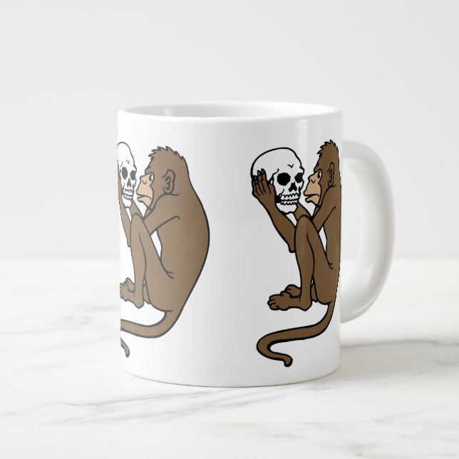 Taza De Café Grande Mono que sostiene un cráneo (Derecha)