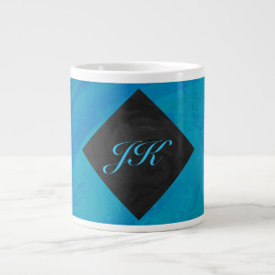 Taza De Café Grande Monograma azul oceánico y negro