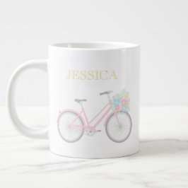 Taza De Café Grande Monograma Bicicleta de Flor Cubierta Pastel Jumbo
