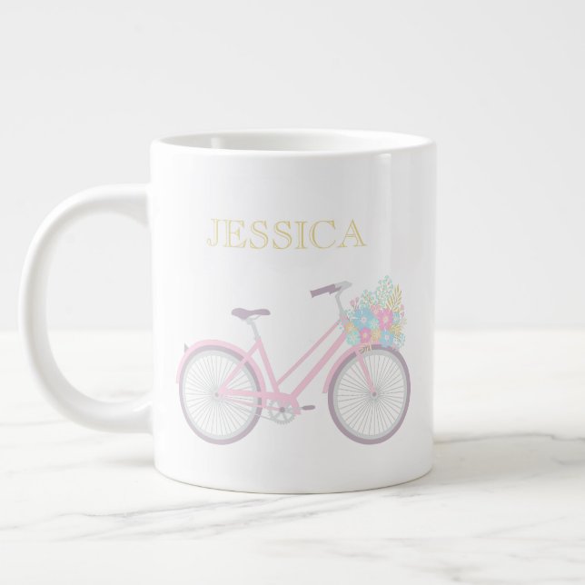 Taza De Café Grande Monograma Bicicleta de Flor Cubierta Pastel Jumbo  (Izquierda)