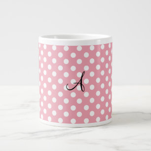 Taza De Café Grande Monograma blanco rosado de los lunares