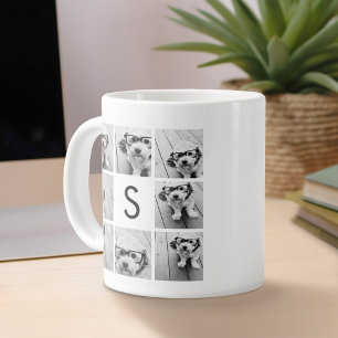 Taza De Café Grande Monograma blanco y negro del personalizado del