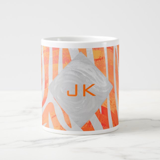 Taza De Café Grande Monograma cebra Naranja y blanco (Frente)
