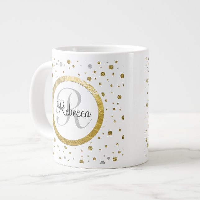 Taza De Café Grande Monograma Confetti plata/oro (Izquierda)