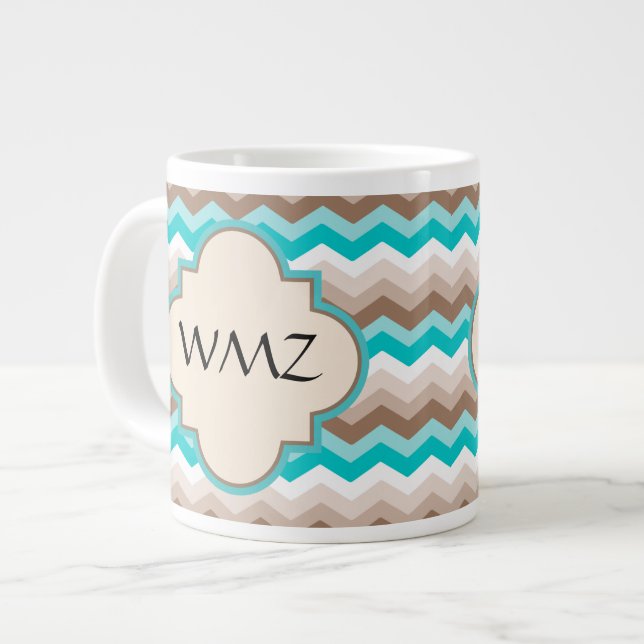 Taza De Café Grande Monograma de Chevron Zigzag (Izquierda)