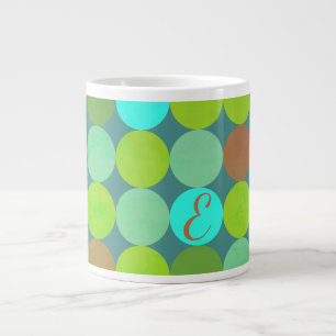 Taza De Café Grande Monograma de círculos de verde lima, turquesa y óx
