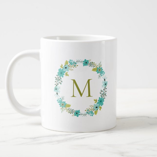 Taza De Café Grande Monograma de la floral caprichosa (Izquierda)