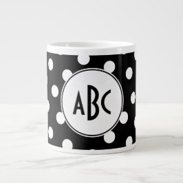 Taza De Café Grande Monograma de lunares en blanco y negro