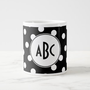 Taza De Café Grande Monograma de lunares en blanco y negro