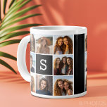 Taza De Café Grande Monograma de Personalizado de Collage de fotos bla<br><div class="desc">Puedes usar fotos de Instagram para este diseño. Utiliza 8 fotos cuadradas para crear un regalo único y personal. O puedes mantener al cachorro hipster y hacer un keepsake de moda. Si necesita ajustar las imágenes,  haga clic en la herramienta personalizar para realizar cambios.</div>