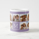 Taza De Café Grande Monograma del Personalizado de Collage de fotos de<br><div class="desc">Lilac púrpura Pastel moderno - Usa fotos de 11 cuadrados para crear un regalo único y personal. O puedes mantener al cachorro hipster y hacer un keepsake de moda. Si necesita ajustar las imágenes,  haga clic en la herramienta personalizar para realizar cambios.</div>