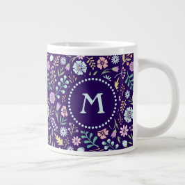 Taza De Café Grande Monograma Floral Whimsical Boho Pattern Jumbo Mug