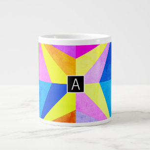 Taza De Café Grande Monograma geométrico multicolor moderno colorido