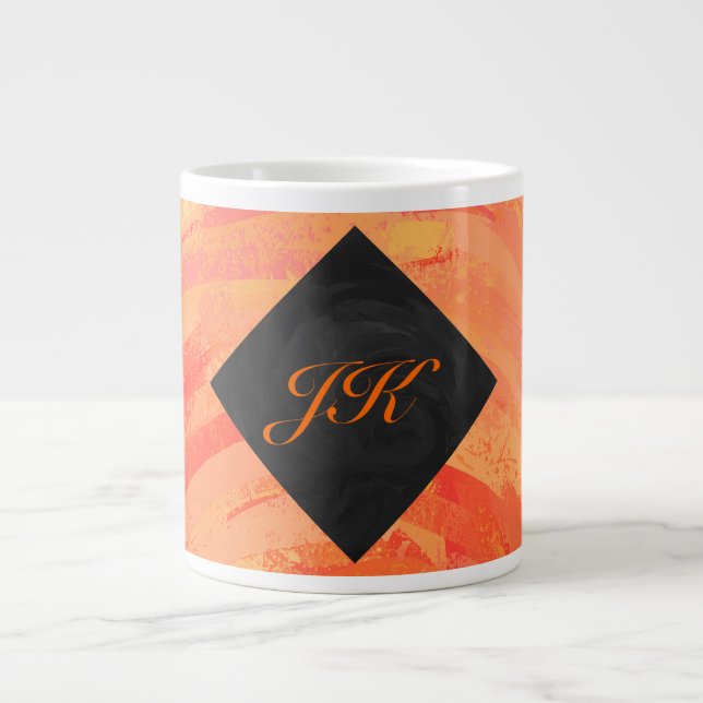 Taza De Café Grande Monograma negro y Naranja del lago de fuego (Frente)