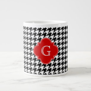 Taza De Café Grande Monograma rojo blanco negro de Houndstooth