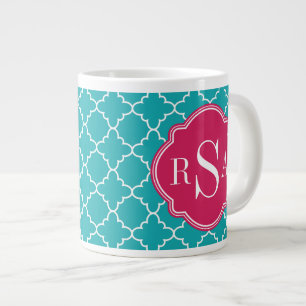 Taza De Café Grande Monograma rosa de los toneles azules brillantes de