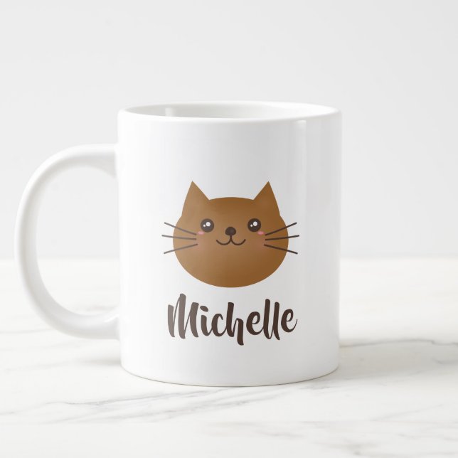 Taza De Café Grande Monograma sinusal del gato kawaii Kitty (Izquierda)