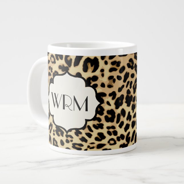 Taza De Café Grande Monogramado de impresión Sassy Leopard (Izquierda)