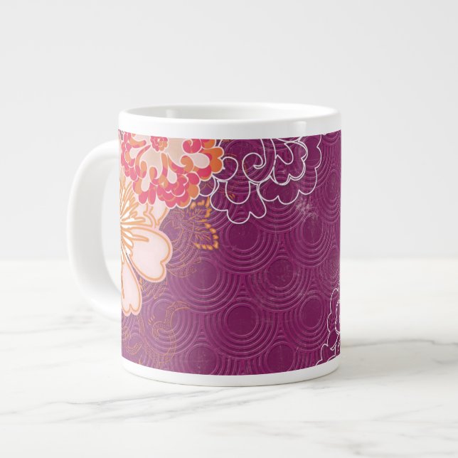 Taza De Café Grande Morado Big Flowers Jumbo Mug Soul Crema de hielo (Izquierda)