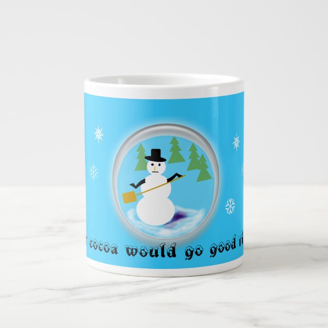 Taza De Café Grande Mug - Hombre de nieve en el globo de nieve. (Frente)