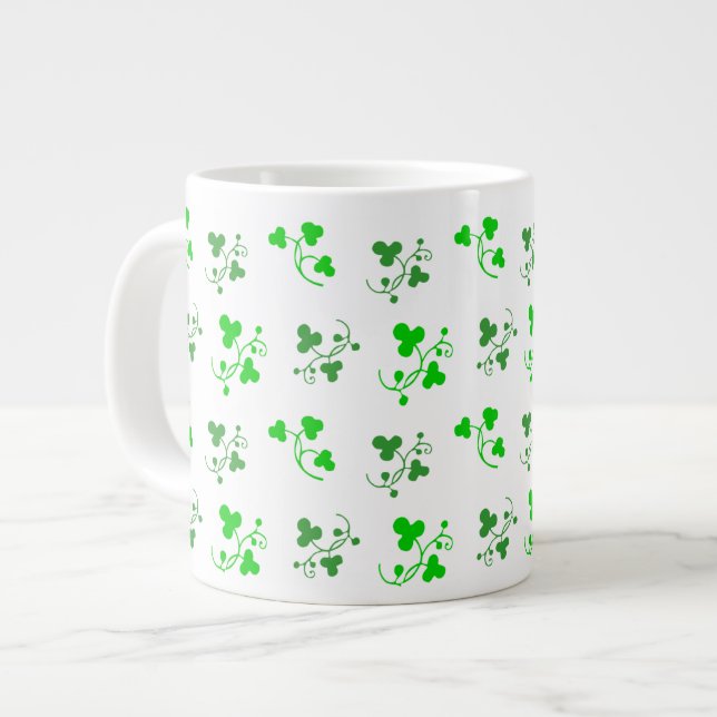 Taza De Café Grande Mugre de patrón de Shamrock verde (Izquierda)