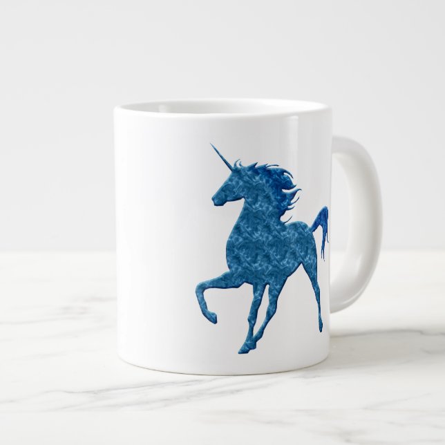 Taza De Café Grande Mugre Jumbo De Unicornio De Fuego Azul (Derecha)