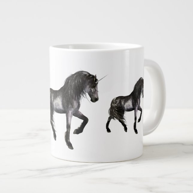 Taza De Café Grande Mugs de especialidad de Unicornio negro (Derecha)