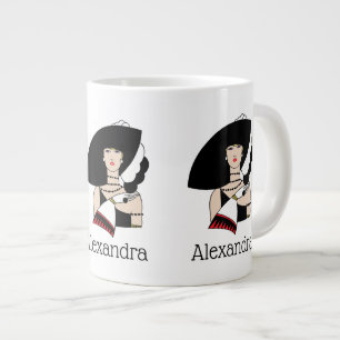 Taza De Café Grande Mujer Art Deco Vintage con sombrero guantes Color