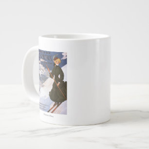 Taza De Café Grande Mujer en poster verde del esquí