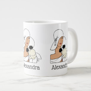 Taza De Café Grande Mujer Vintage Art Déco con Flores que Lleva Sombre