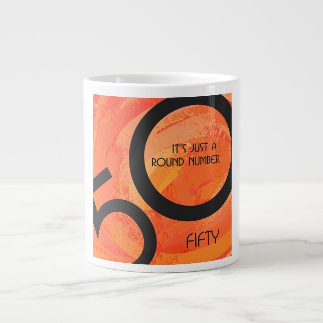 Taza De Café Grande Naranja 50 Década Cumpleaños (Frente)