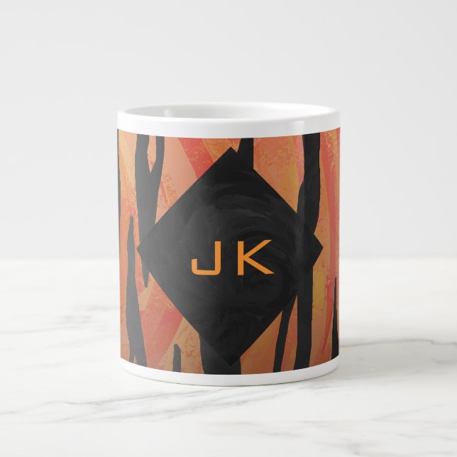 Taza De Café Grande Naranja caliente de tigres monogramo y patrón de i (Frente)