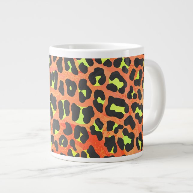 Taza De Café Grande Naranja leopardo e impresión amarilla (Derecha)