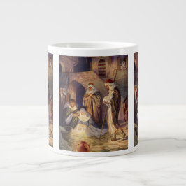 Taza De Café Grande Natividad navideña vintage, 3 pastores y Jesús